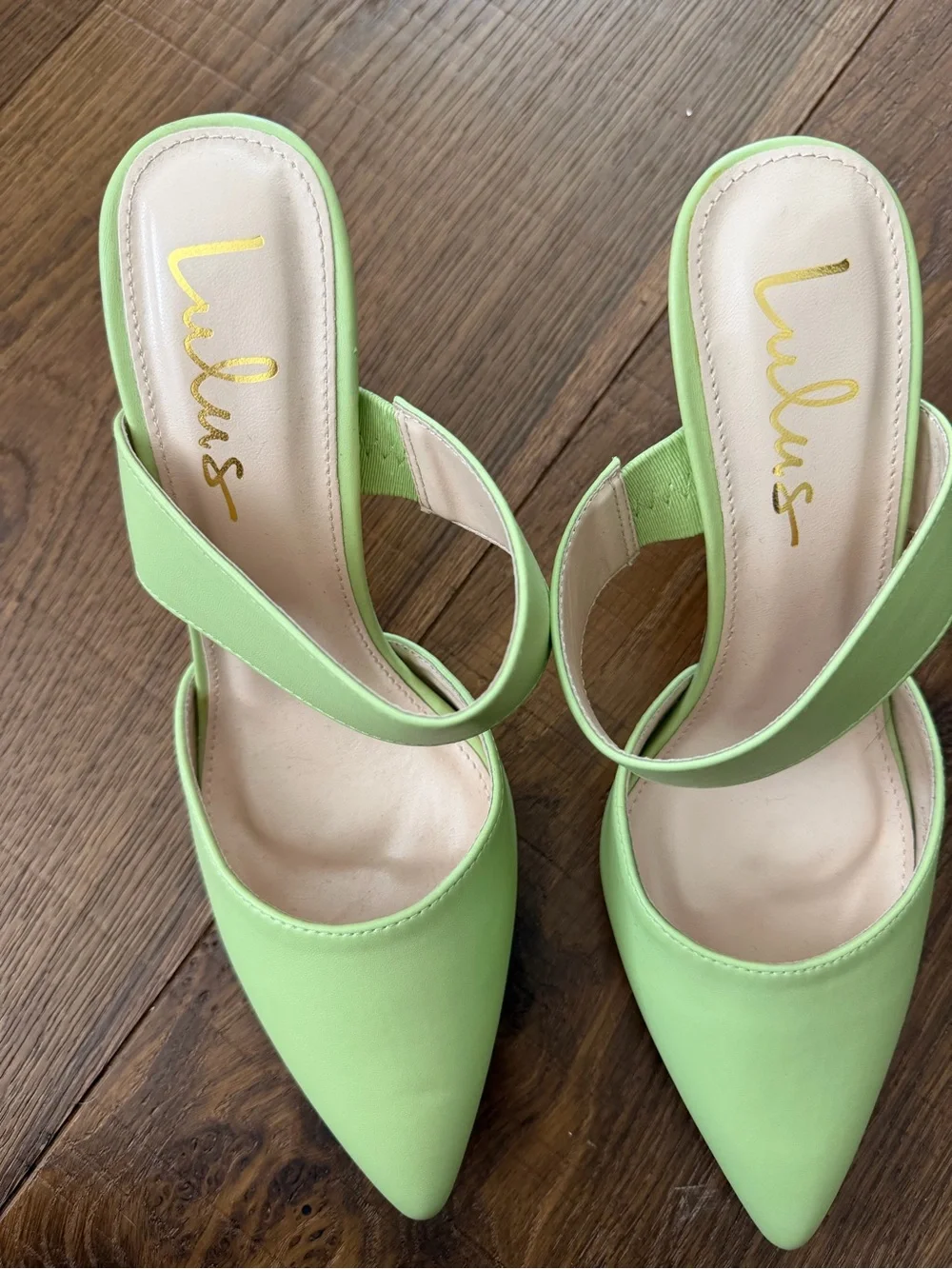 Lulu's Lime Green Pointed Toe Double-Strap Mules